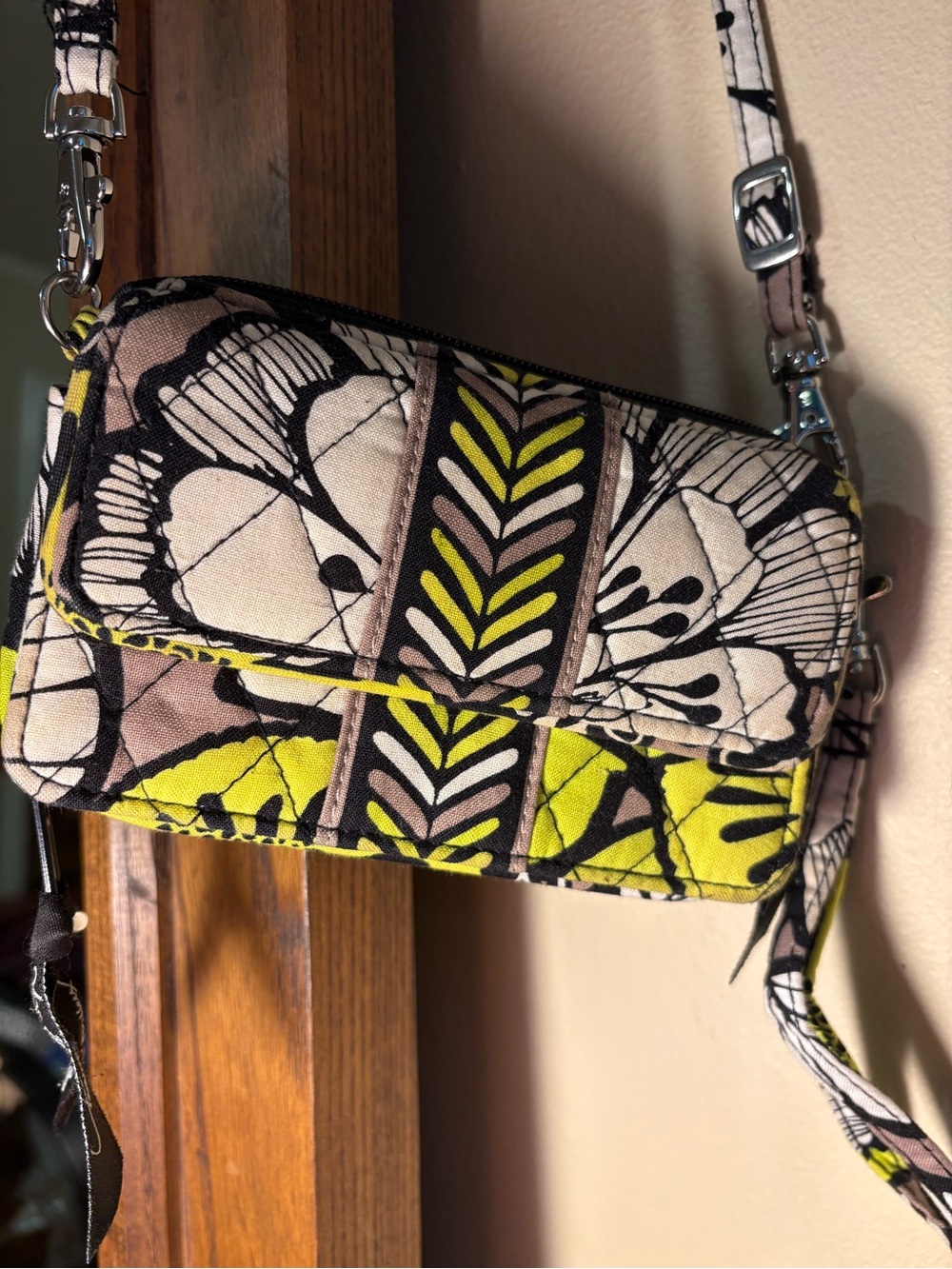 Vera Bradley Black, White & Yellow Floral Quilted Wristlet